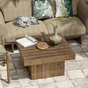 Farmhouse Square Wood Block Coffee Table with Distressed Finish