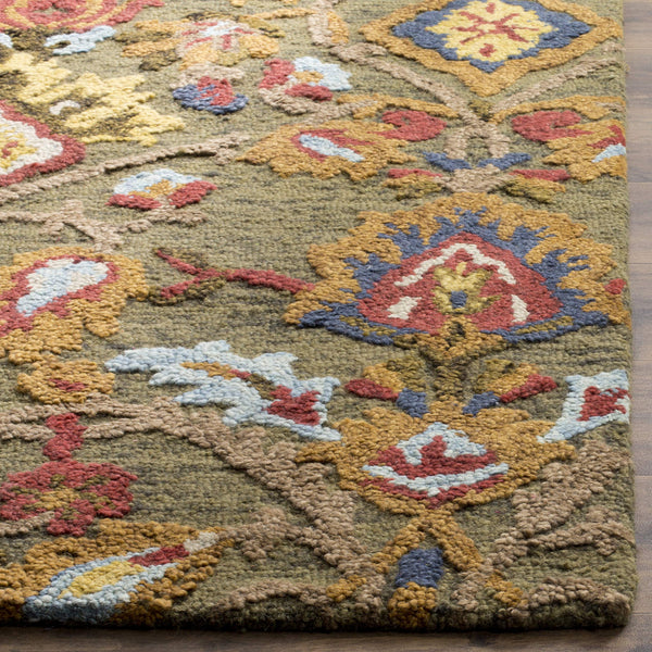 Handmade Wool Floral Runner Rug 2'3" x 8' – Green & Multi