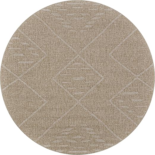 Indoor Outdoor Flatwoven Area Rug – Tribal Diamond Pattern with Fringe