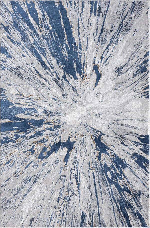 Abstract Grey Blue Washable Area Rug