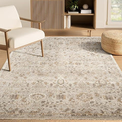 Beige Vintage Floral Area Rug – Polypropylene, Non-Shedding, Pet & Kid Friendly
