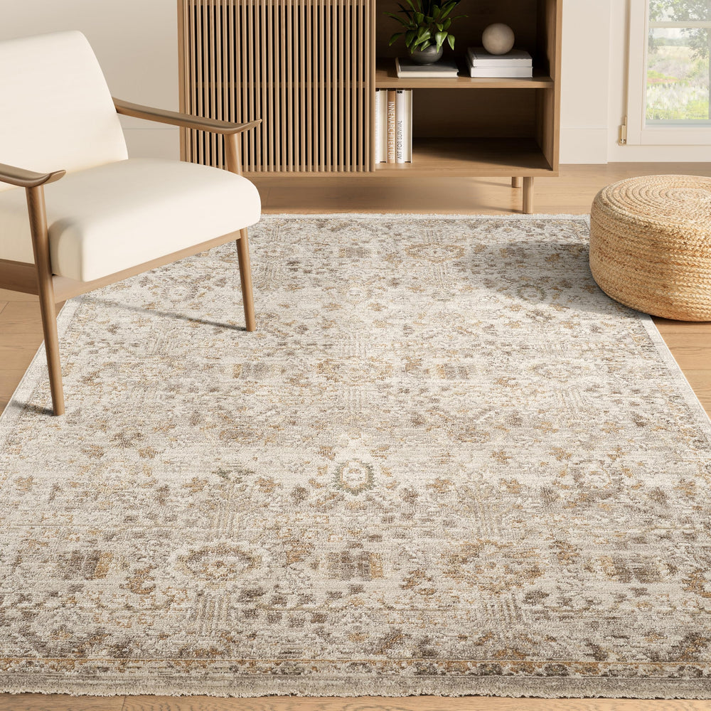 Beige Vintage Floral Area Rug – Polypropylene, Non-Shedding, Pet & Kid Friendly