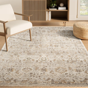 Beige Vintage Floral Area Rug – Polypropylene, Non-Shedding, Pet & Kid Friendly
