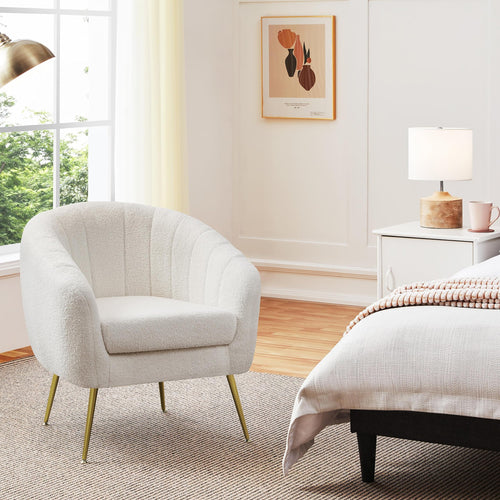 Boucle Barrel Accent Chair with Removable Cushion