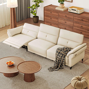 Power Reclining Sofa with Dual Motor & USB Ports – White Full Grain Leather