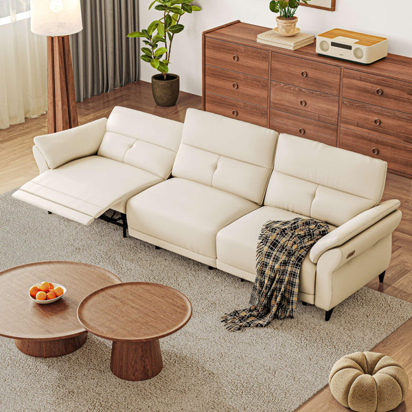 Power Reclining Sofa with Dual Motor & USB Ports – White Full Grain Leather