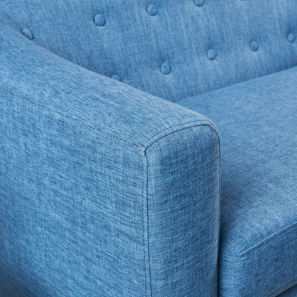 Mid-Century Modern Loveseat – Muted Blue Fabric