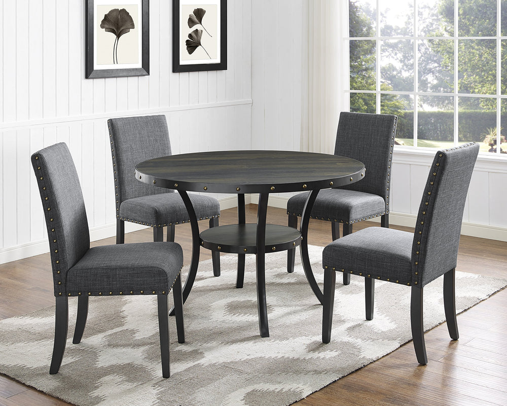 Grey Fabric Dining Chairs with Nailhead Trim – Set of 2