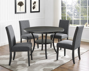Grey Fabric Dining Chairs with Nailhead Trim – Set of 2