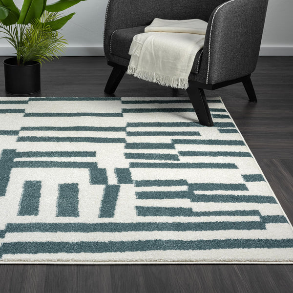 Modern Lines Area Rug – Cream & Green Geometric Design
