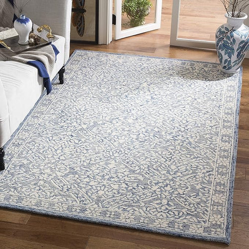 Micro-Loop Wool Area Rug – Blue & Ivory