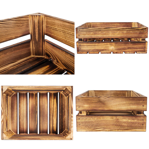 Large Wooden Flamed Storage Box with Lid