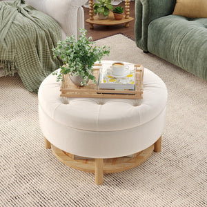 Round Velvet Storage Ottoman with Lift-Off Lid