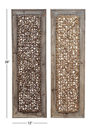 Wood & Rattan Abstract Wall Decor Set of 2