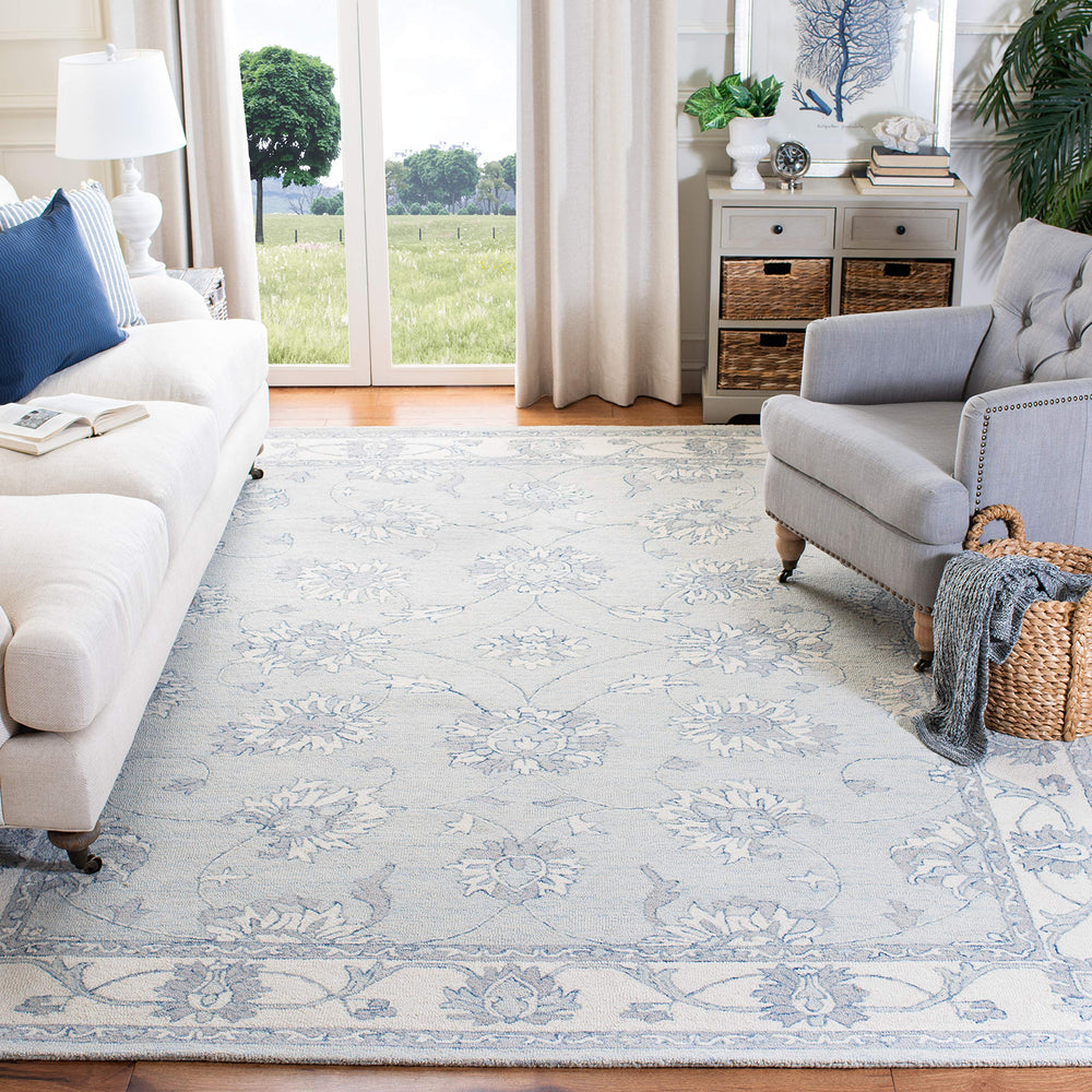 Hand-Tufted Wool Area Rug 9x12 Transitional Trellis Medallion