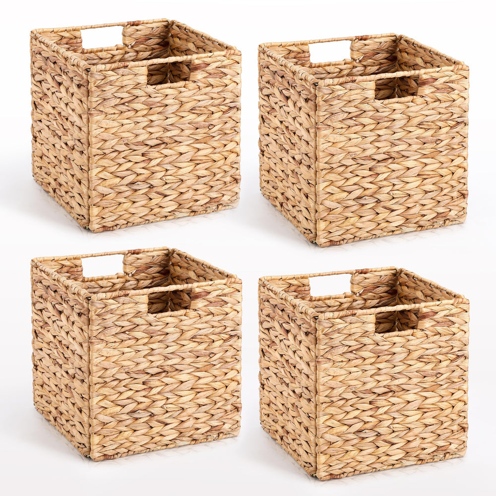 Foldable Water Hyacinth Storage Baskets for Cube Shelves – Set of 4