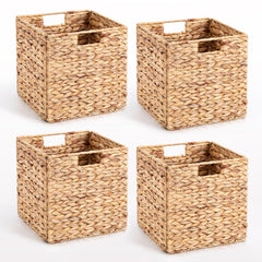 Foldable Water Hyacinth Storage Baskets for Cube Shelves – Set of 4