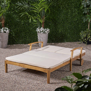 Acacia Wood Double Chaise Lounge with Cushions