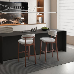 ACTU Bar Stools Set of 2, 30” Upholstered Bar Height Stools, Solid Wood, Mid-Century Modern