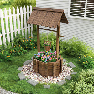 Wooden Wishing Well Planter for Outdoor Garden
