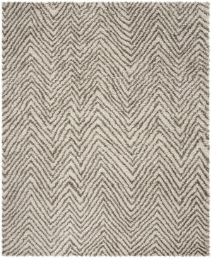8x10 Ivory Grey Chevron Shag Area Rug – Non-Shedding, Ultra Plush Pile