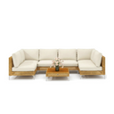 7-Piece Wicker Outdoor Sectional Patio Set with Cushions & Acacia Wood Table