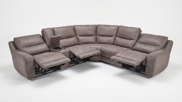 Branson Zero Slate 6-Piece Dual Power Reclining Modular Sectional with Storage Console