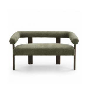 Modern Bouclé Fabric Loveseat – 2-Seater Sofa with Curved Armrests & Rubberwood Frame
