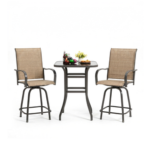 Outdoor Swivel Bar Stools Set – Metal Frame Patio Counter Height Chairs