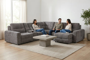 Haven Gunmetal 7-Piece Sleeper Sectional with Sliding Seats and Storage