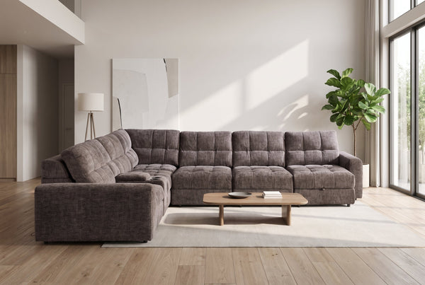Haven Gunmetal 7-Piece Sleeper Sectional with Sliding Seats and Storage