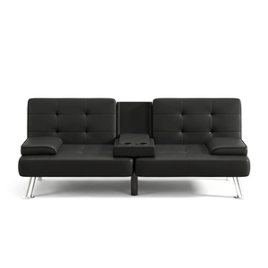 Convertible Futon Sofa Bed with Adjustable Backrest & Cup Holders
