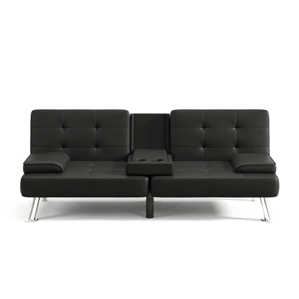 Convertible Futon Sofa Bed with Adjustable Backrest & Cup Holders