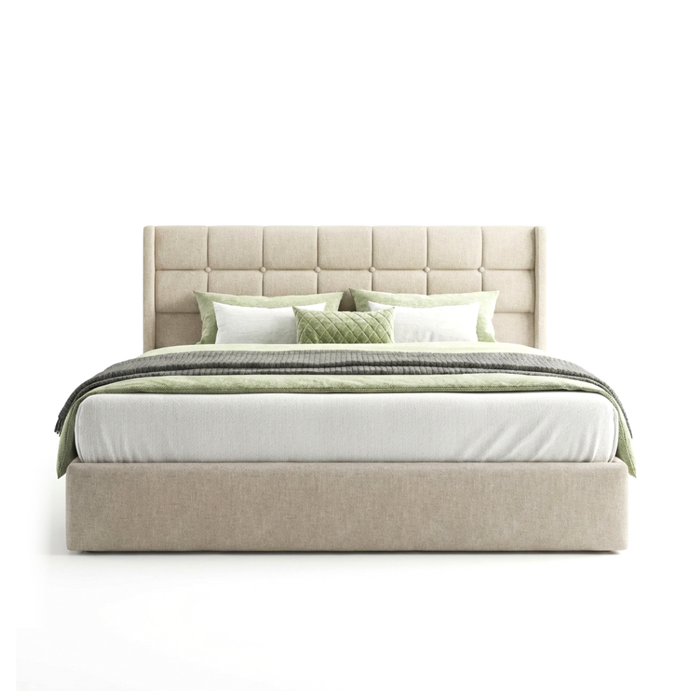 King Size Lift-Up Storage Bed Frame with Tufted Wingback Headboard