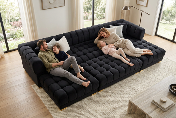Lipa Black Velvet Double Chaise "U" Shape Sectional Sofa