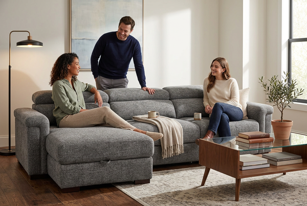 Lucious Gray Double Slider Power Sectional Sofa w/ Storage RAF Chaise
