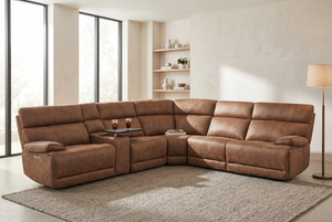 MaxView Media Mocha 6-Piece Power Reclining Sectional with Immersive Sound System