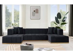 Montecito Black Velvet Double Chaise "U" Shape Sectional Sofa