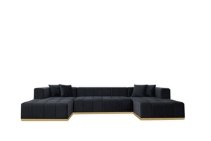 Montecito Black Velvet Double Chaise "U" Shape Sectional Sofa