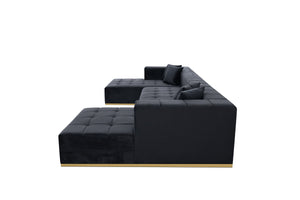 Montecito Black Velvet Double Chaise "U" Shape Sectional Sofa