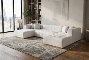 Montecito Ivory Velvet Double Chaise "U" Shape Sectional Sofa
