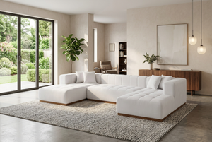 Montecito Ivory Velvet Double Chaise "U" Shape Sectional Sofa
