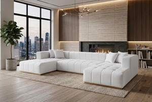 Montecito Ivory Velvet Double Chaise "U" Shape Sectional Sofa