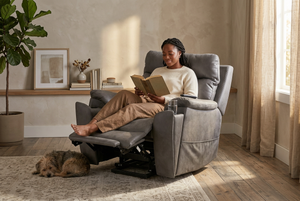 Serenity Slate Grey Ultra Infinite Position Lift Chair with Power Headrest, Heat, Massage & Wireless Charging