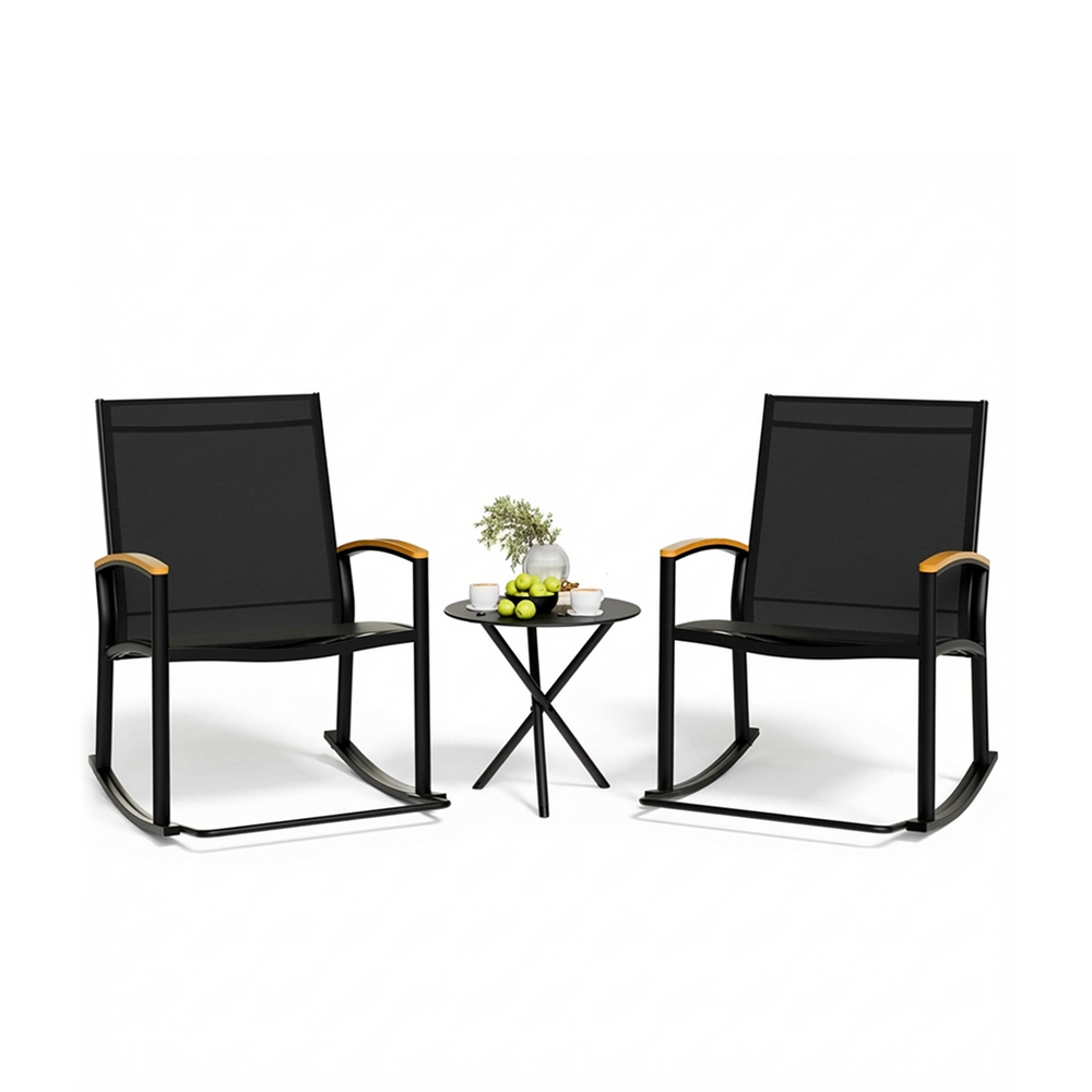 3-Piece Outdoor Rocking Bistro Set – Textilene Patio Chairs & Table