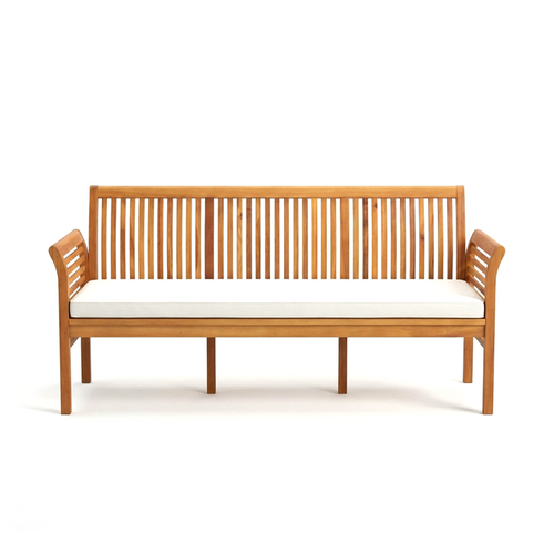 3-Seat Outdoor Acacia Wood Bench with Cushion
