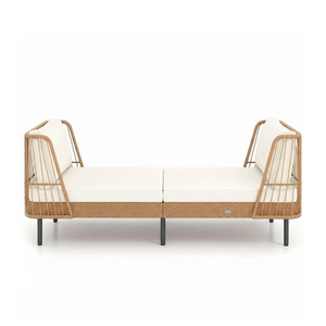 Outdoor PE Rattan Daybed Loveseat with Cushions & Metal Legs