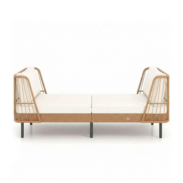 Outdoor PE Rattan Daybed Loveseat with Cushions & Metal Legs