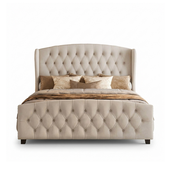 Upholstered Wingback Platform Bed Frame with Tufted Headboard