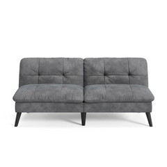 Velvet Futon Sofa Bed – Convertible Loveseat with Adjustable Backrest, Grey
